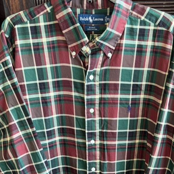 Ralph Lauren Blue Label Blake Plaid Button Down Shirt Iconic Logo Red Green XL - Picture 8 of 8